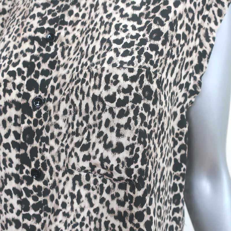 Saint Laurent Sleeveless Button Up Blouse Leopard Print Silk Size 36