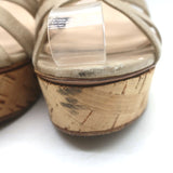 Prada Cork Platform Wedge Sandals Taupe Leather Size 39.5