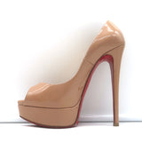 Christian Louboutin Lady Peep 150 Platform Pumps Nude Patent Leather Size 37.5
