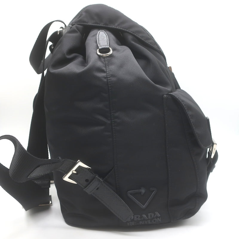 Prada Medium Re-Nylon Saffiano Leather-Trim Backpack Black