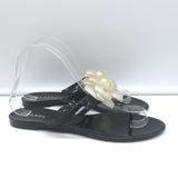 Chanel Jelly Camellia Thong Sandals Black Size 39 Flat Flip Flops