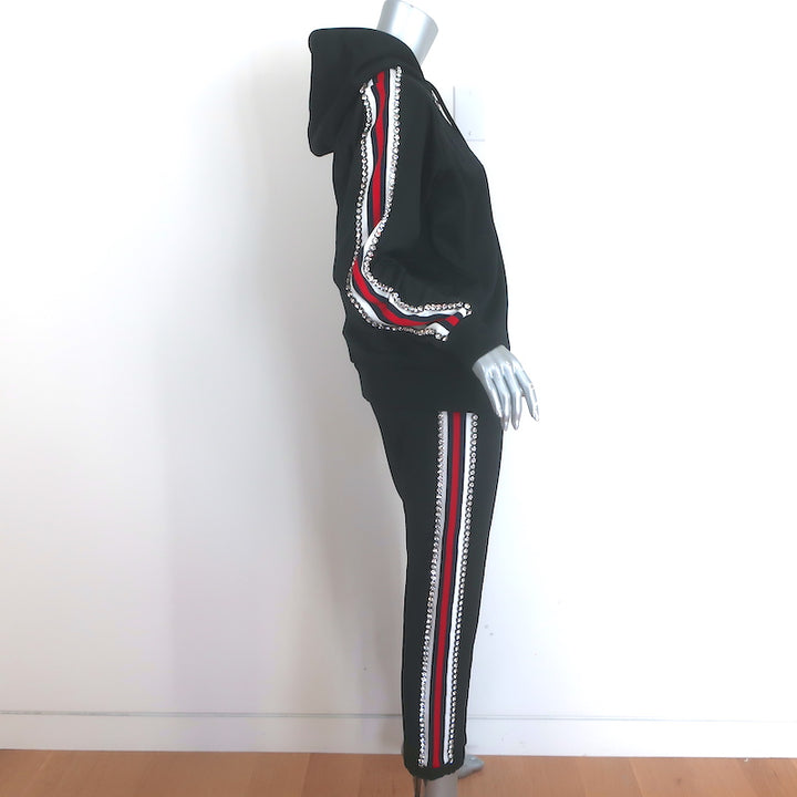 Gucci Swarovski Crystal-Embellished Tracksuit Black Tech Jersey Size Medium