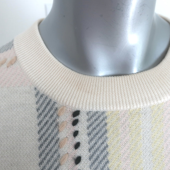 Chloe Fringed Plaid Sweater Cream Wool-Cashmere Size Small