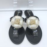 Chanel Jelly Camellia Thong Sandals Black Size 39 Flat Flip Flops