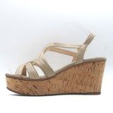 Prada Cork Platform Wedge Sandals Taupe Leather Size 39.5