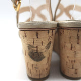 Prada Cork Platform Wedge Sandals Taupe Leather Size 39.5