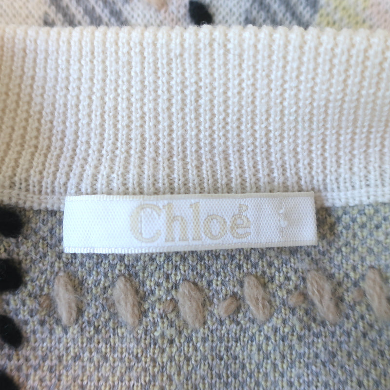 Chloe Fringed Plaid Sweater Cream Wool-Cashmere Size Small