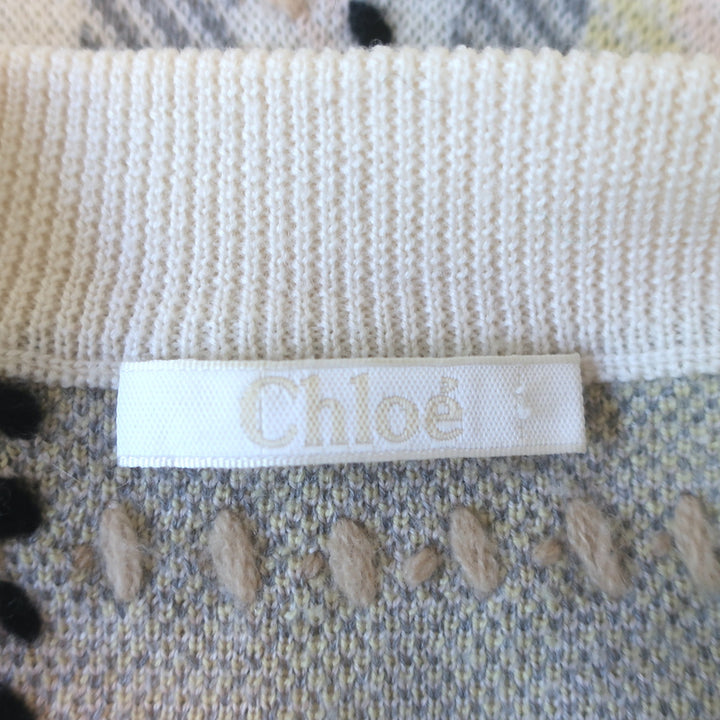 Chloe Fringed Plaid Sweater Cream Wool-Cashmere Size Small