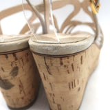 Prada Cork Platform Wedge Sandals Taupe Leather Size 39.5