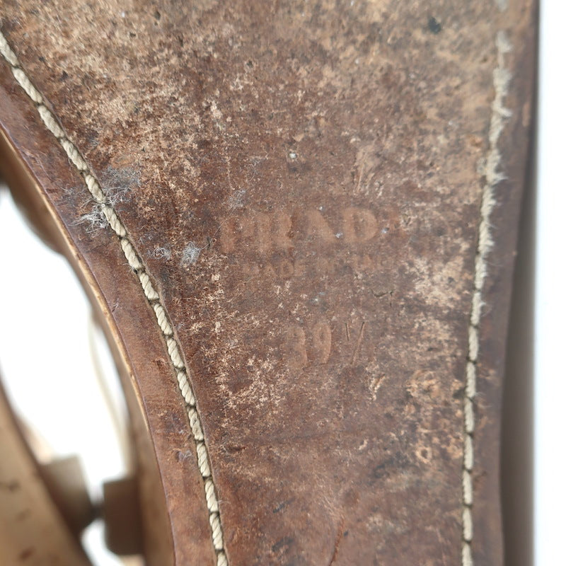 Prada Cork Platform Wedge Sandals Taupe Leather Size 39.5
