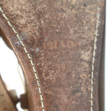 Prada Cork Platform Wedge Sandals Taupe Leather Size 39.5
