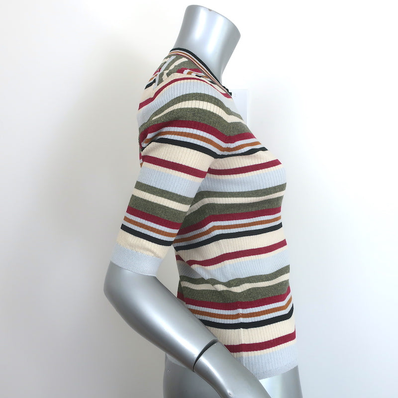 Veronica Beard Kavya Striped Short Sleeve Ribbed Sweater Multi Size Small NEW