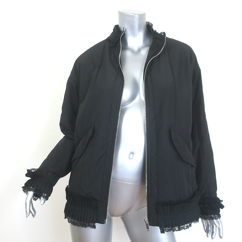 MM6 Maison Margiela Ruffled Lace-Trim Bomber Jacket Black Size 38