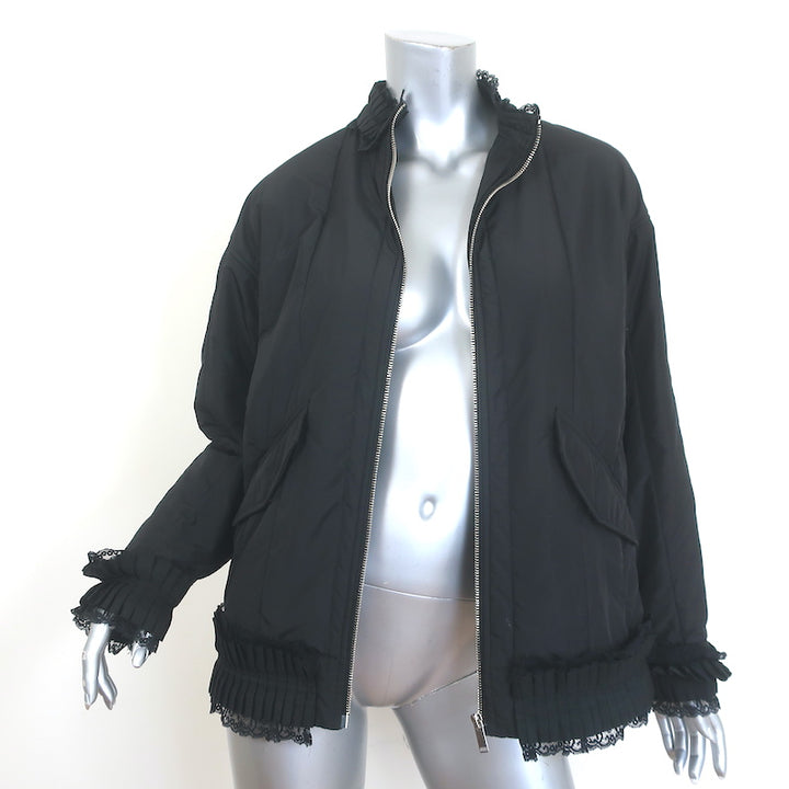 MM6 Maison Margiela Ruffled Lace-Trim Bomber Jacket Black Size 38