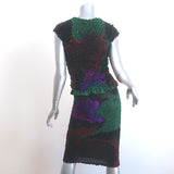 Dries Van Noten Matching Top & Skirt Set Multicolor Smocked Silk Size Small NEW