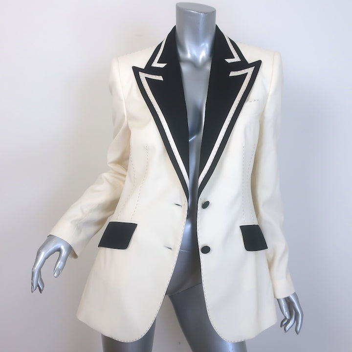 Dolce &amp; Gabbana Contrast-Lapel Blazer Cream/Black Wool-Blend Size 44