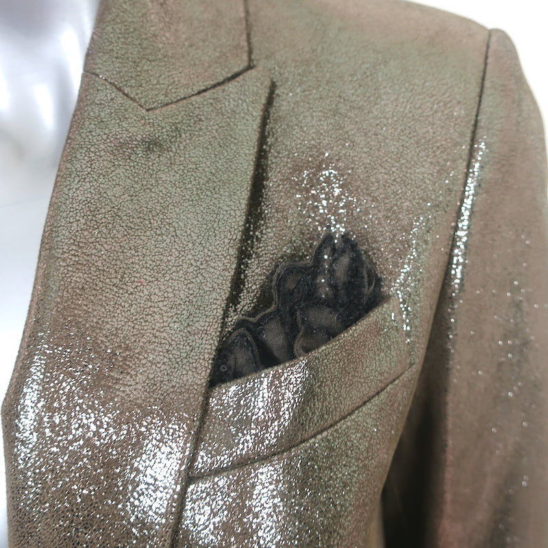 Brunello Cucinelli Metallic Leather Blazer Gold Size 42 One-Button Jacket