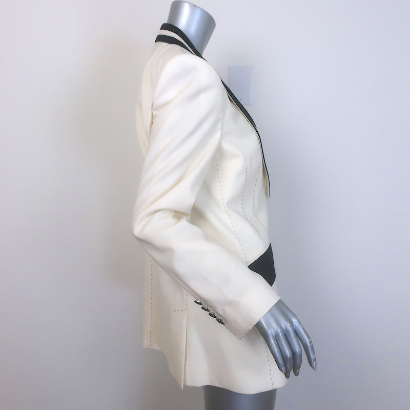 Dolce &amp; Gabbana Contrast-Lapel Blazer Cream/Black Wool-Blend Size 44