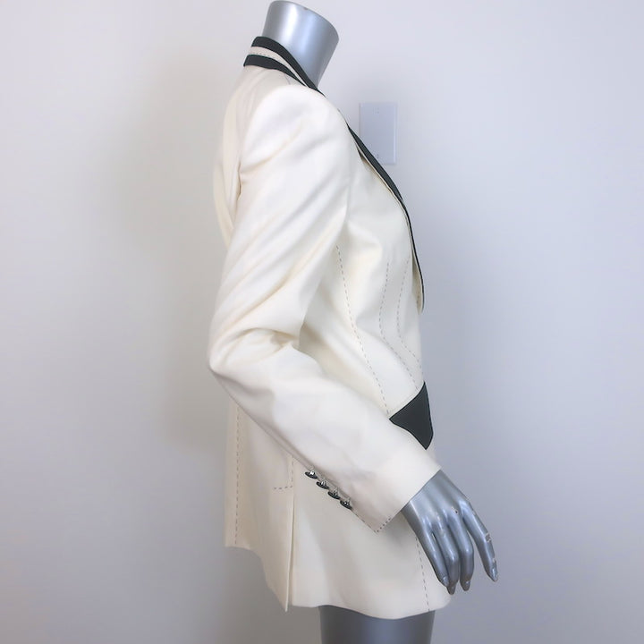 Dolce &amp; Gabbana Contrast-Lapel Blazer Cream/Black Wool-Blend Size 44