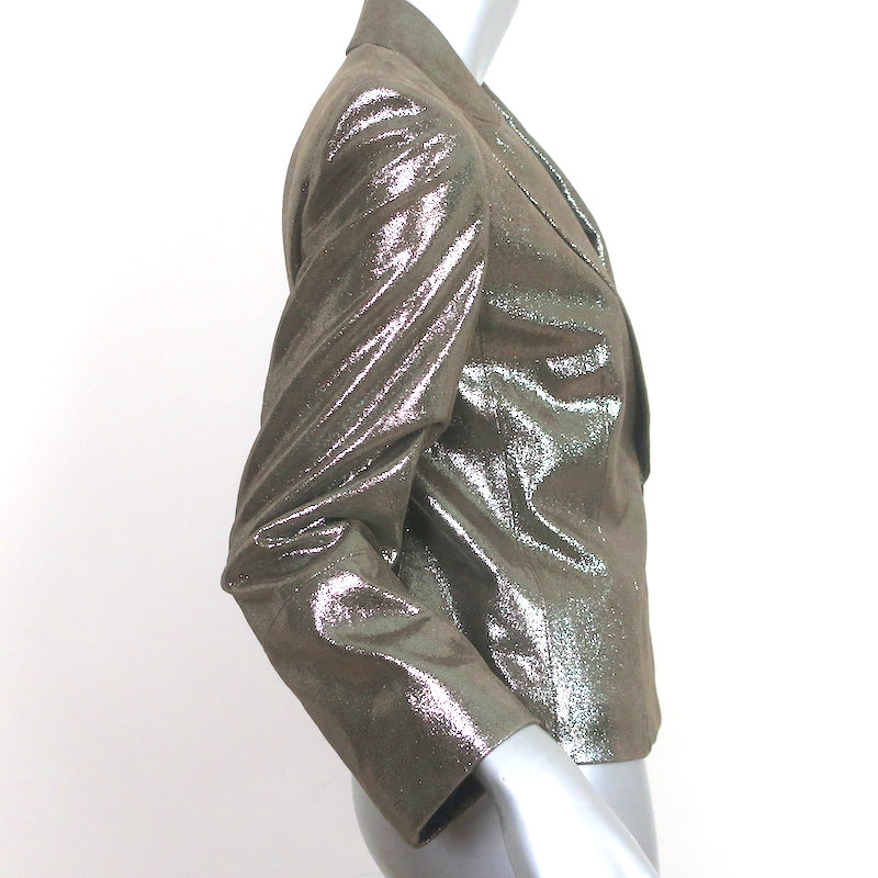 Brunello Cucinelli Metallic Leather Blazer Gold Size 42 One-Button Jacket