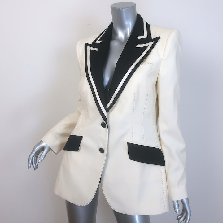 Dolce &amp; Gabbana Contrast-Lapel Blazer Cream/Black Wool-Blend Size 44
