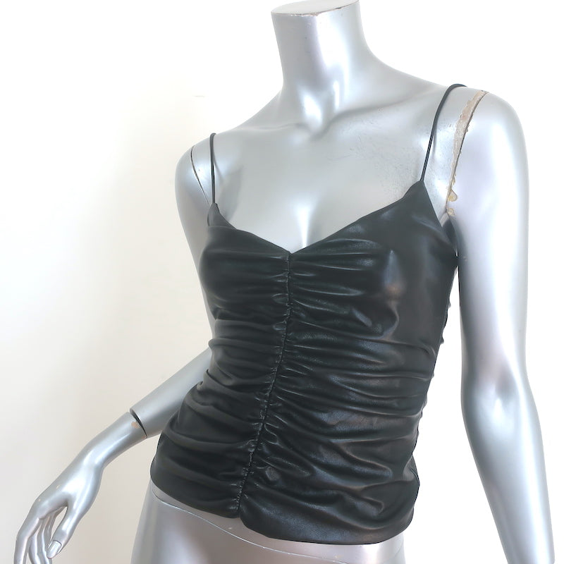 7 For All Mankind Ruched Faux Leather Cami Black Size Extra Small NEW