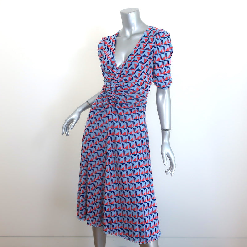 Diane von Furstenberg Koren Reversible Dress Ruched Printed Mesh Size Small NEW