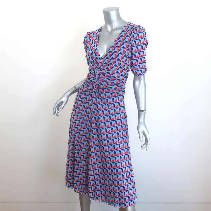 Diane von Furstenberg Koren Reversible Dress Ruched Printed Mesh Size Small NEW