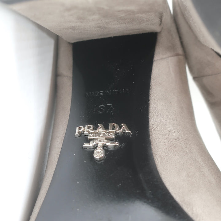 Prada Ankle Boots Taupe Suede Size 37 Hidden Platform Booties
