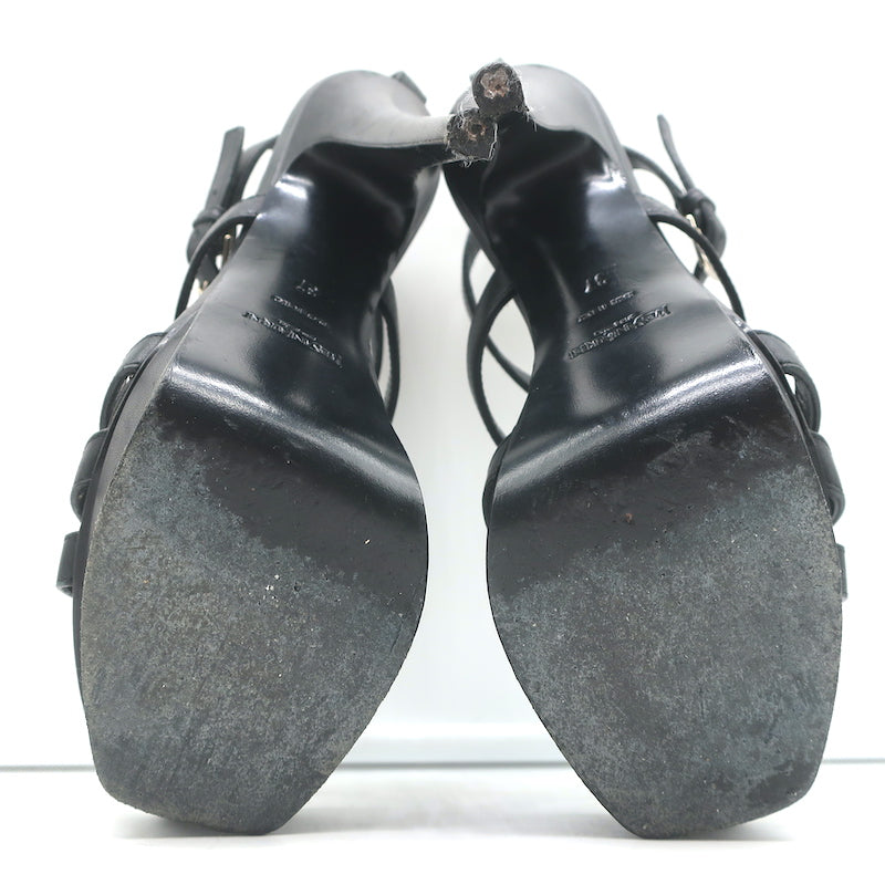 Yves Saint Laurent Y-Embossed Platform Sandals Black Leather Size 37