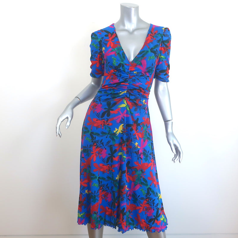 Diane von Furstenberg Koren Reversible Dress Ruched Printed Mesh Size Small NEW