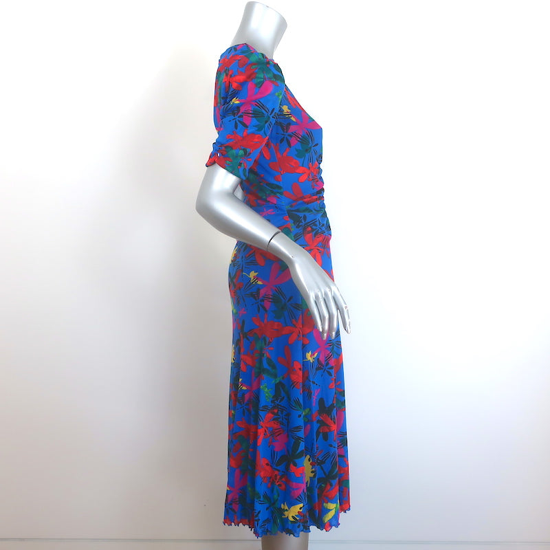 Diane von Furstenberg Koren Reversible Dress Ruched Printed Mesh Size Small NEW