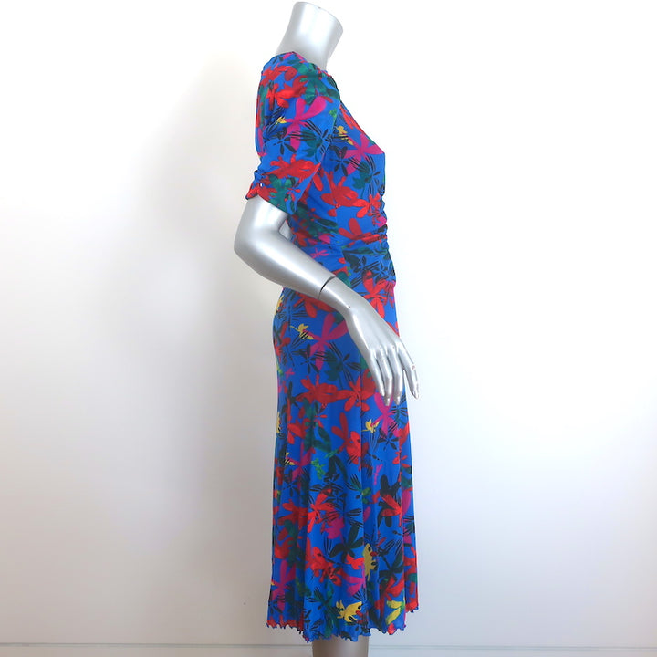 Diane von Furstenberg Koren Reversible Dress Ruched Printed Mesh Size Small NEW