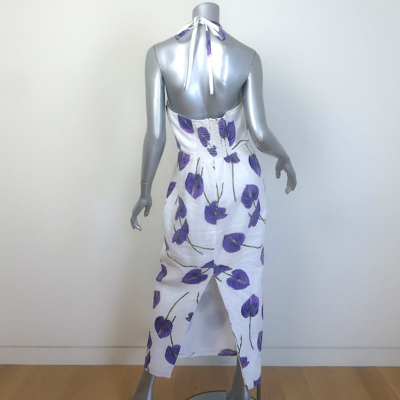 Reformation Yana Halter Midi Dress White Anthurium Print Linen Size 6