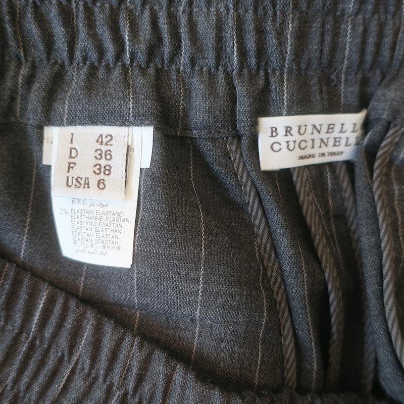 Brunello Cucinelli Pinstripe Cargo Pants Gray Stretch Wool Size US 6