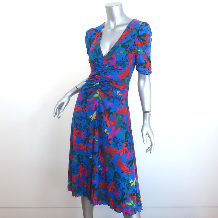 Diane von Furstenberg Koren Reversible Dress Ruched Printed Mesh Size Small NEW