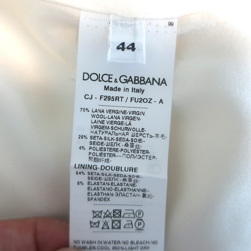 Dolce &amp; Gabbana Contrast-Lapel Blazer Cream/Black Wool-Blend Size 44
