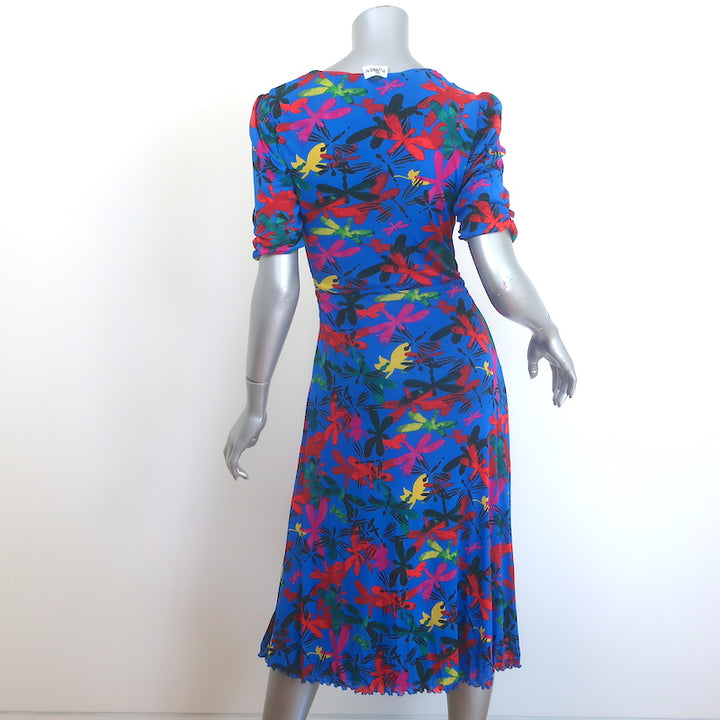 Diane von Furstenberg Koren Reversible Dress Ruched Printed Mesh Size Small NEW