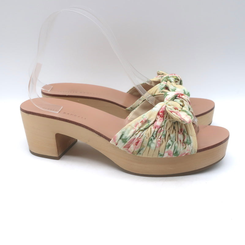 Loeffler Randall Regina Bow Clog Sandals Cream Floral Print Canvas Size 8