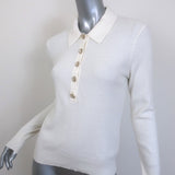 L'Agence Sterling Jewel-Button Collared Sweater Cream Cotton-Blend Size Small