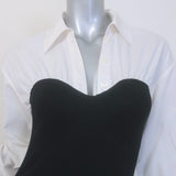 Staud Hazel Layered-Effect Ribbed Knit Midi Dress Black/White Size Medium