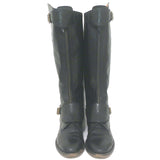 Chanel 12A CC Quilted Leather Knee High Riding Boots Black Size 39.5