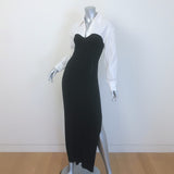 Staud Hazel Layered-Effect Ribbed Knit Midi Dress Black/White Size Medium