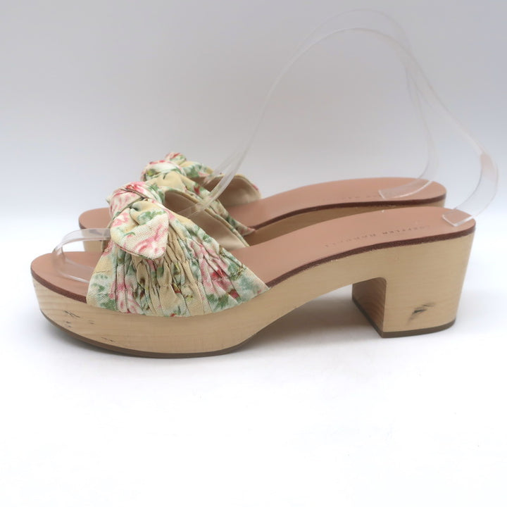 Loeffler Randall Regina Bow Clog Sandals Cream Floral Print Canvas Size 8