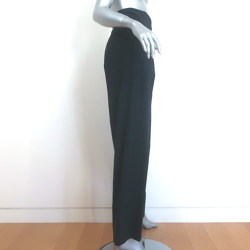 Brunello Cucinelli High Rise Wide Leg Trousers Black Stretch Wool Size US 8