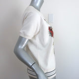 Christian Dior Embroidered Short Sleeve Sweatshirt Top Cream Size Small