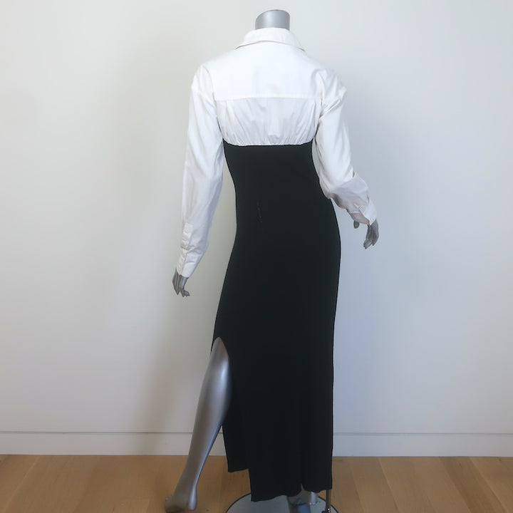 Staud Hazel Layered-Effect Ribbed Knit Midi Dress Black/White Size Medium