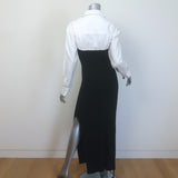 Staud Hazel Layered-Effect Ribbed Knit Midi Dress Black/White Size Medium