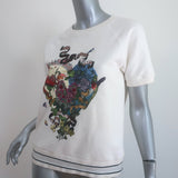 Christian Dior Embroidered Short Sleeve Sweatshirt Top Cream Size Small