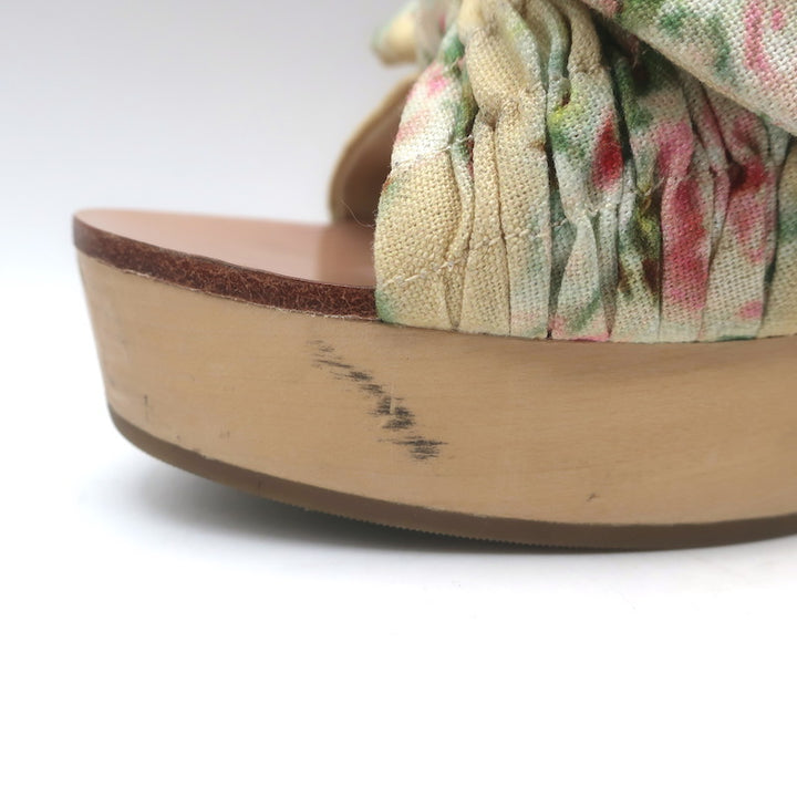 Loeffler Randall Regina Bow Clog Sandals Cream Floral Print Canvas Size 8
